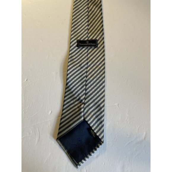 Ermenegildo Zegna Silk Silver Blue Tie 58” X 3 & 6/8 Striped - Picture 8 of 15